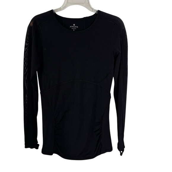 ATHLETA Mesh Sleeve Stealth Athletic Top with Thumbholes Black Size S - Picture 5 of 12